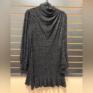Express Black Leopard Print Velvet Fit Flare Dress Size L